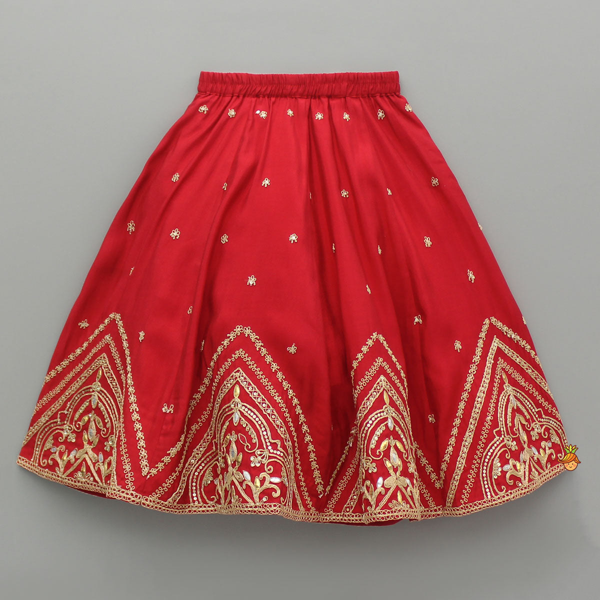 Pre Order: Embroidered Red Top With Lehenga