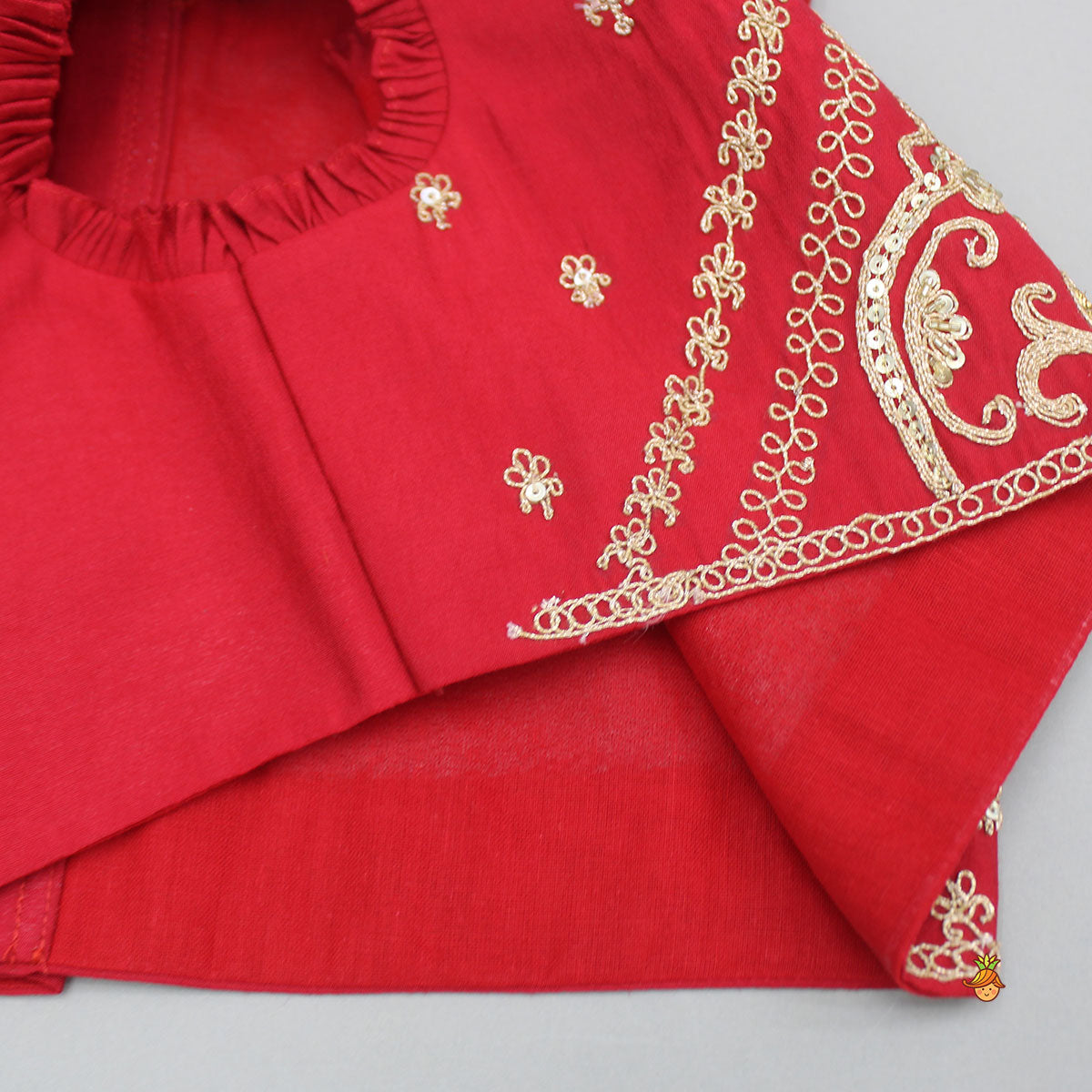 Pre Order: Embroidered Red Top With Lehenga