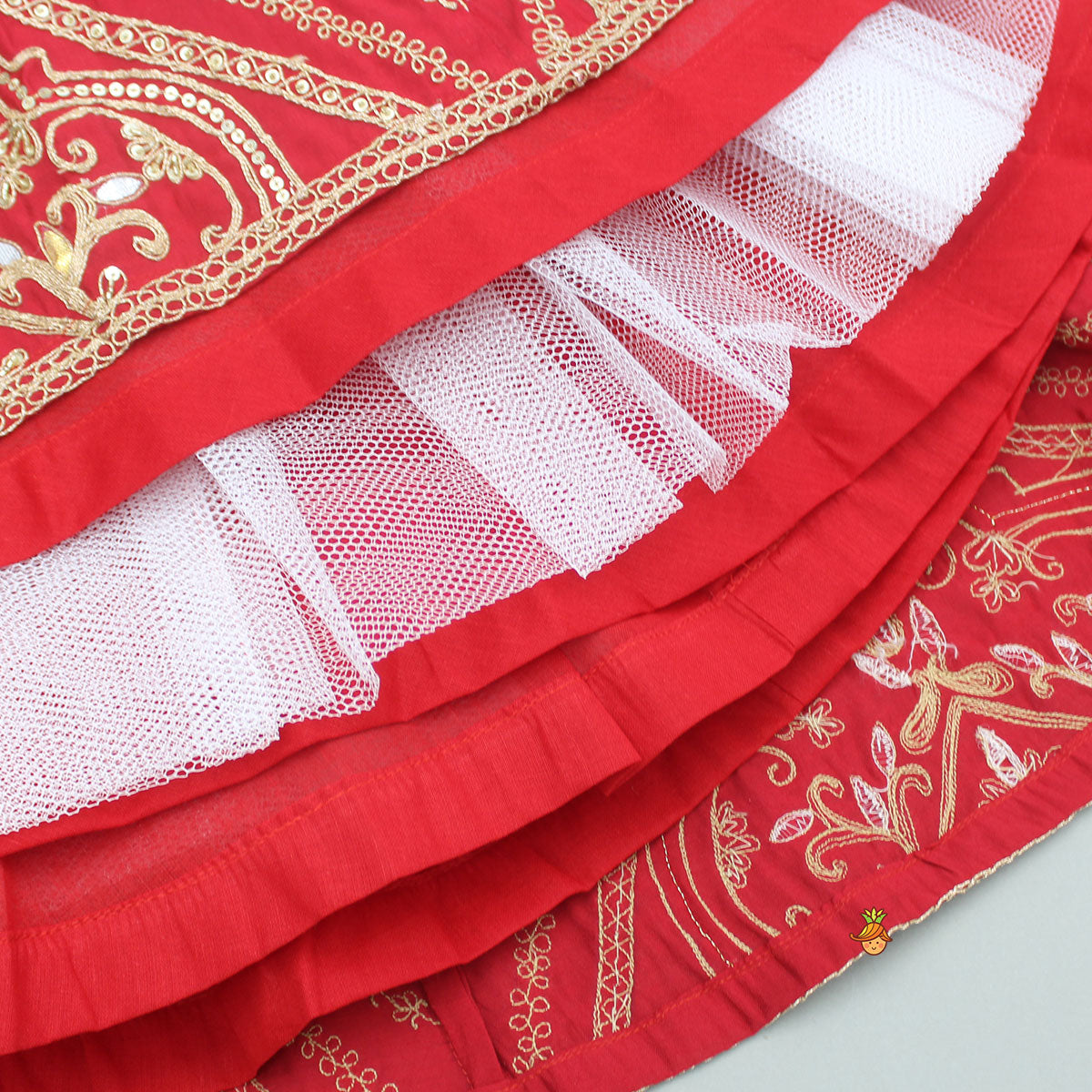 Pre Order: Embroidered Red Top With Lehenga