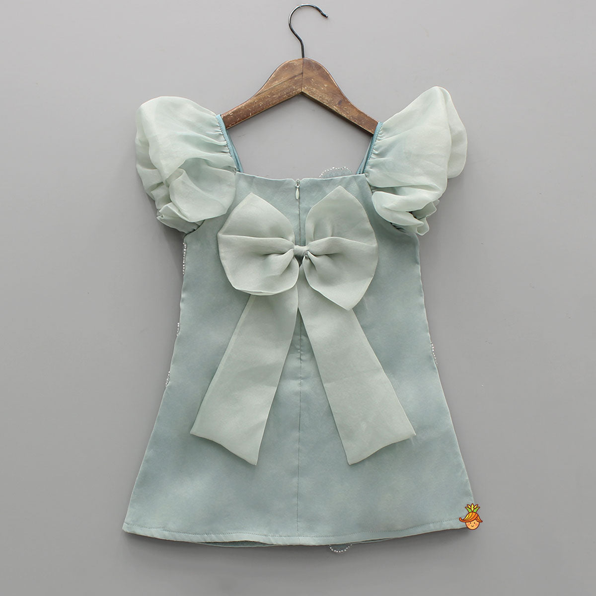 Pre Order: Artificial Flowers Embellished Teal Shimmer Dress