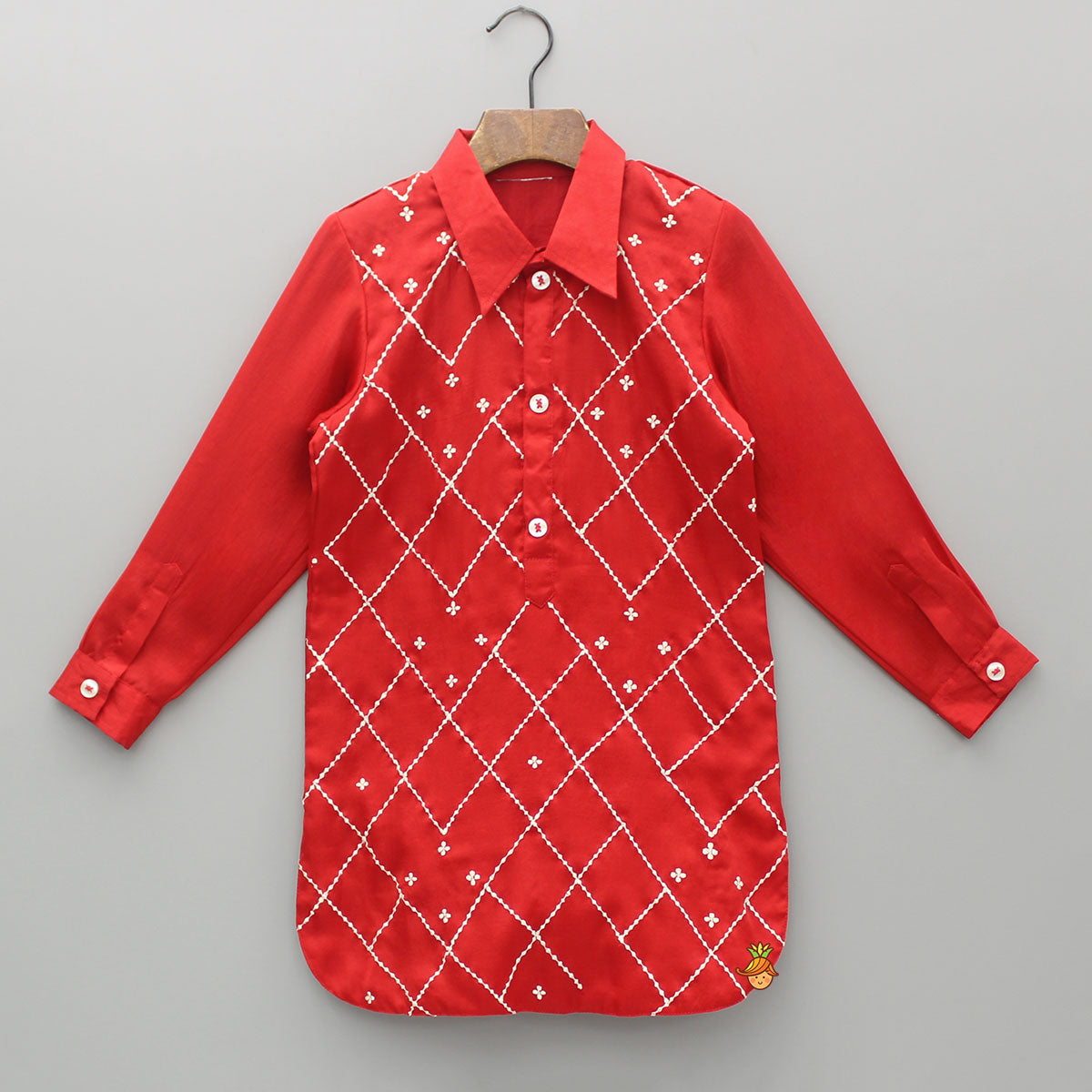 Pre Order: Embroidered Stylish Red Kurta With Salwar