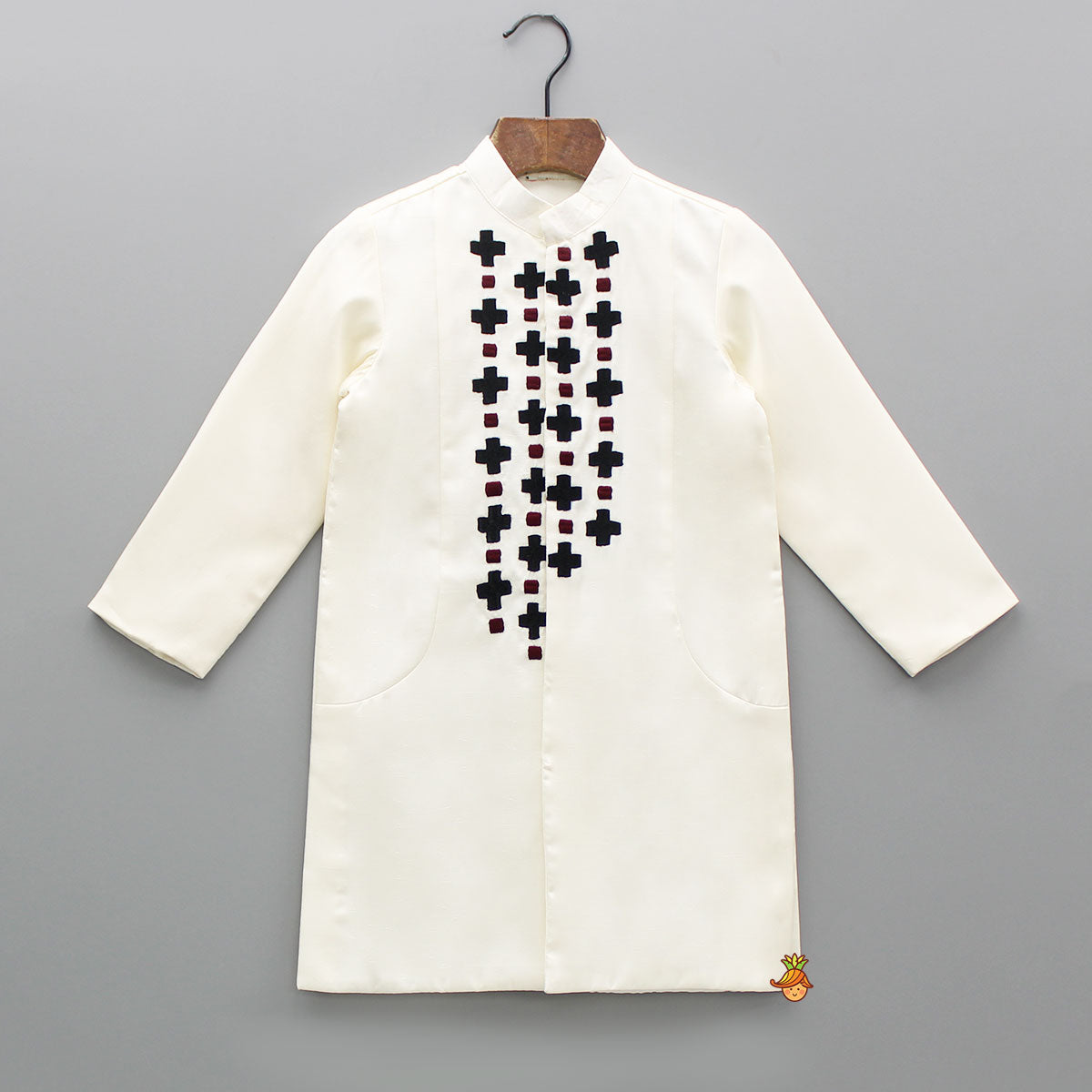 Pre Order: Off White Embroidered Sherwani With Pyjama