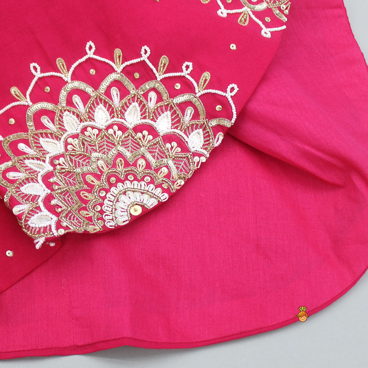 Pre Order: Pink Embroidered Angarkha Style Kurti And Tulip Dhoti