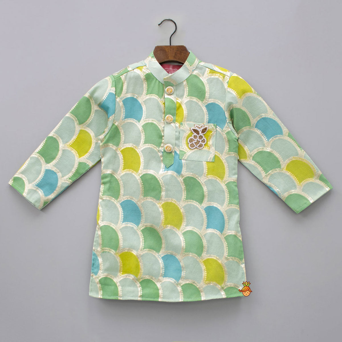 Pre Order: Multicolour Brocade Kurta And White Pyjama