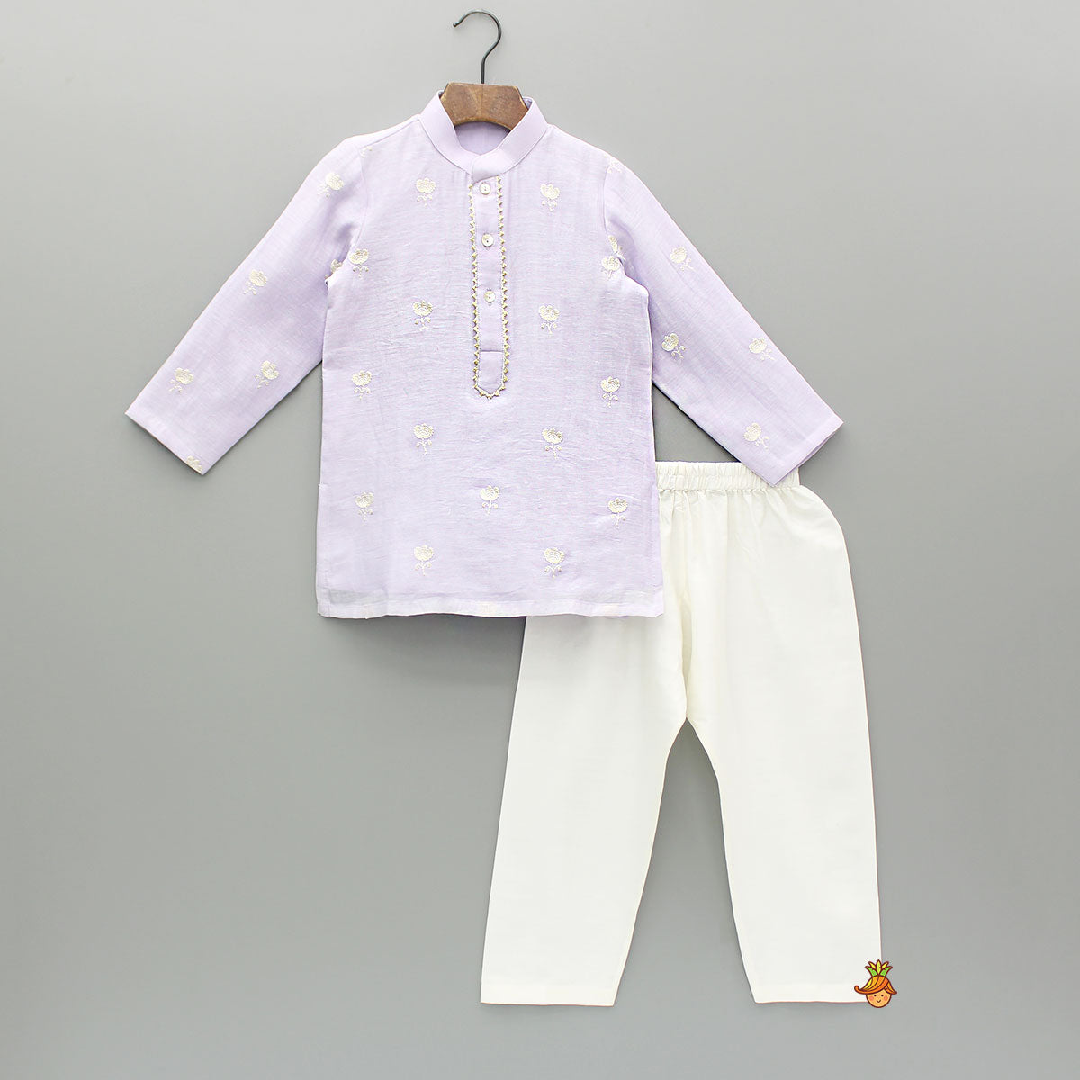 Pre Order: Purple Floral Embroidered Kurta With Pyjama