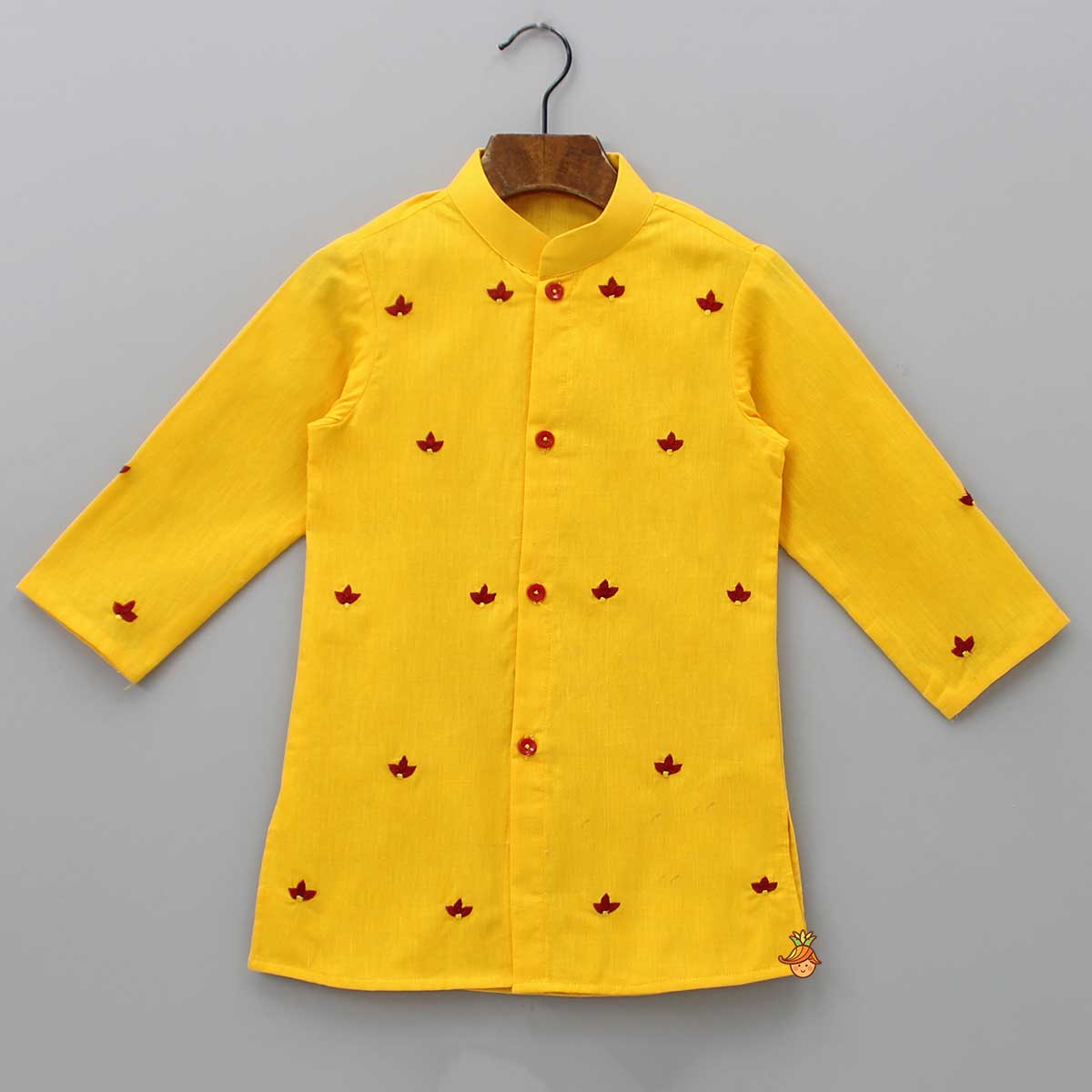 Thread Embroidered Yellow Kurta With Bandhani Printed Red Dhoti