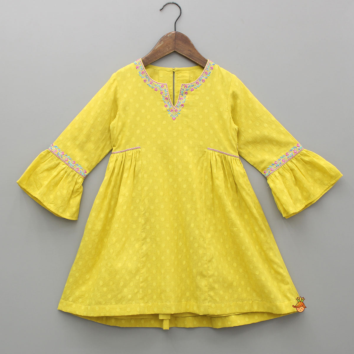 Pre Order: Embroidered Yellow Kurti And Salwar With Dupatta