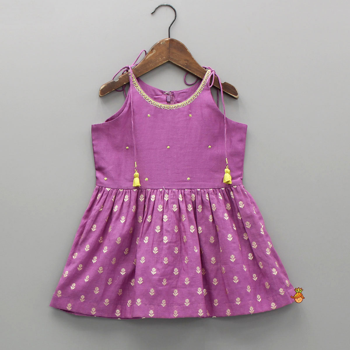 Pre Order: Embroidered Purple Strappy Kurti And Sharara With Dupatta