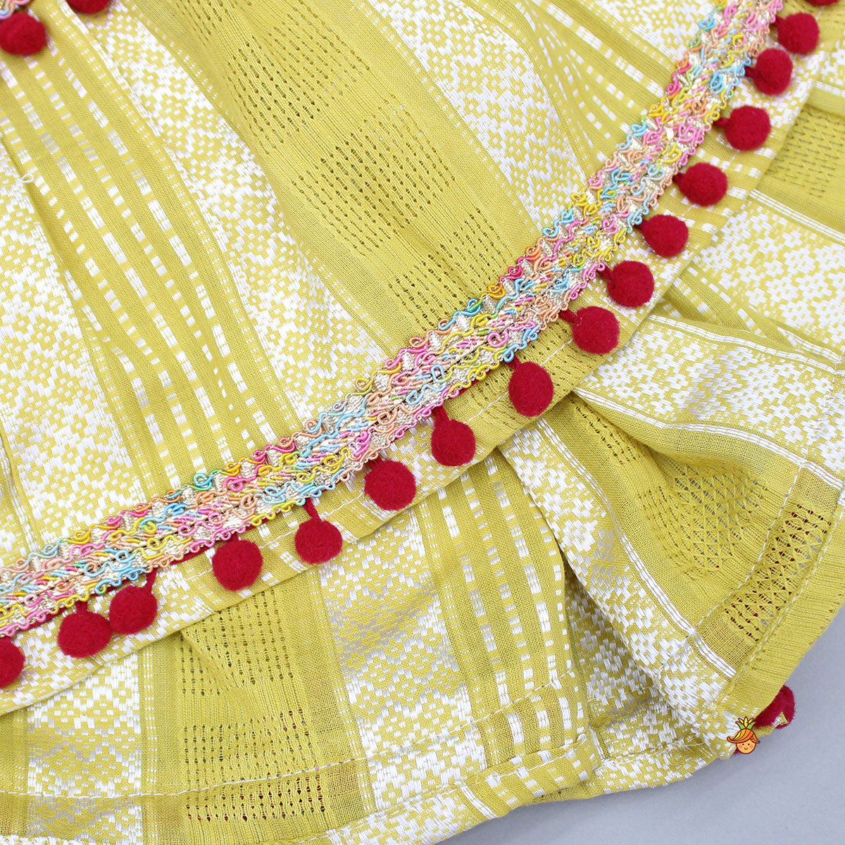 Multicoloured Thread Embroidered Halter Neck Top With Flap Lehenga