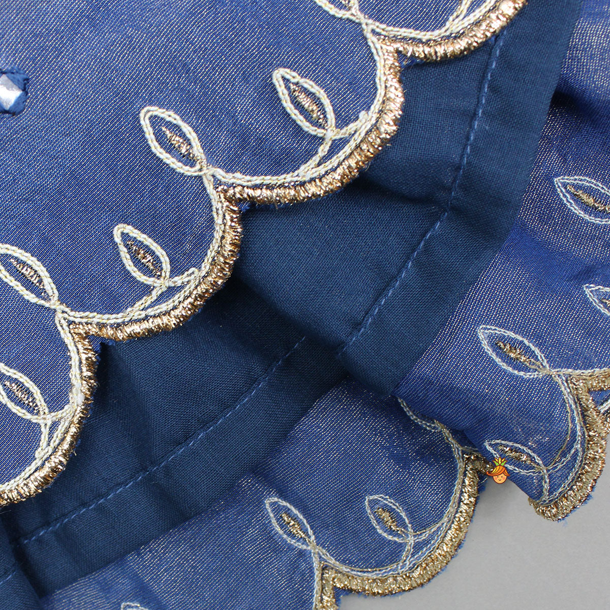 Pre Order: Blue Shimmery Strappy Embroidered Kurti And Palazzo