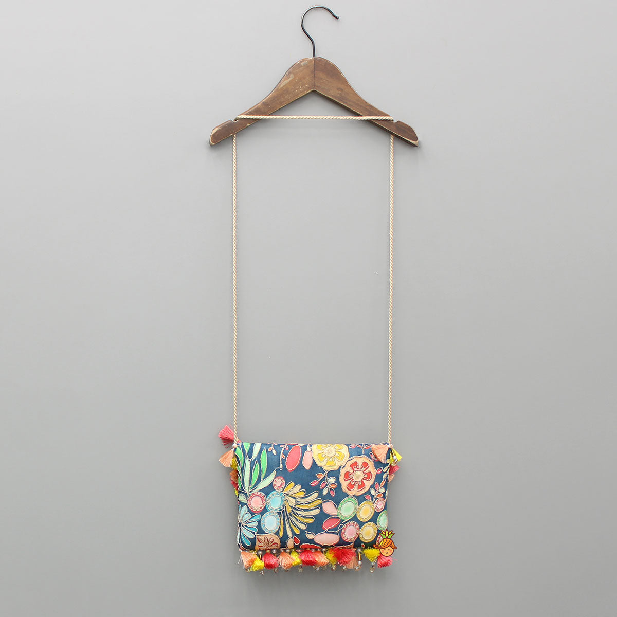 Blue Multicoloured Printed And Embroidered Sling Bag