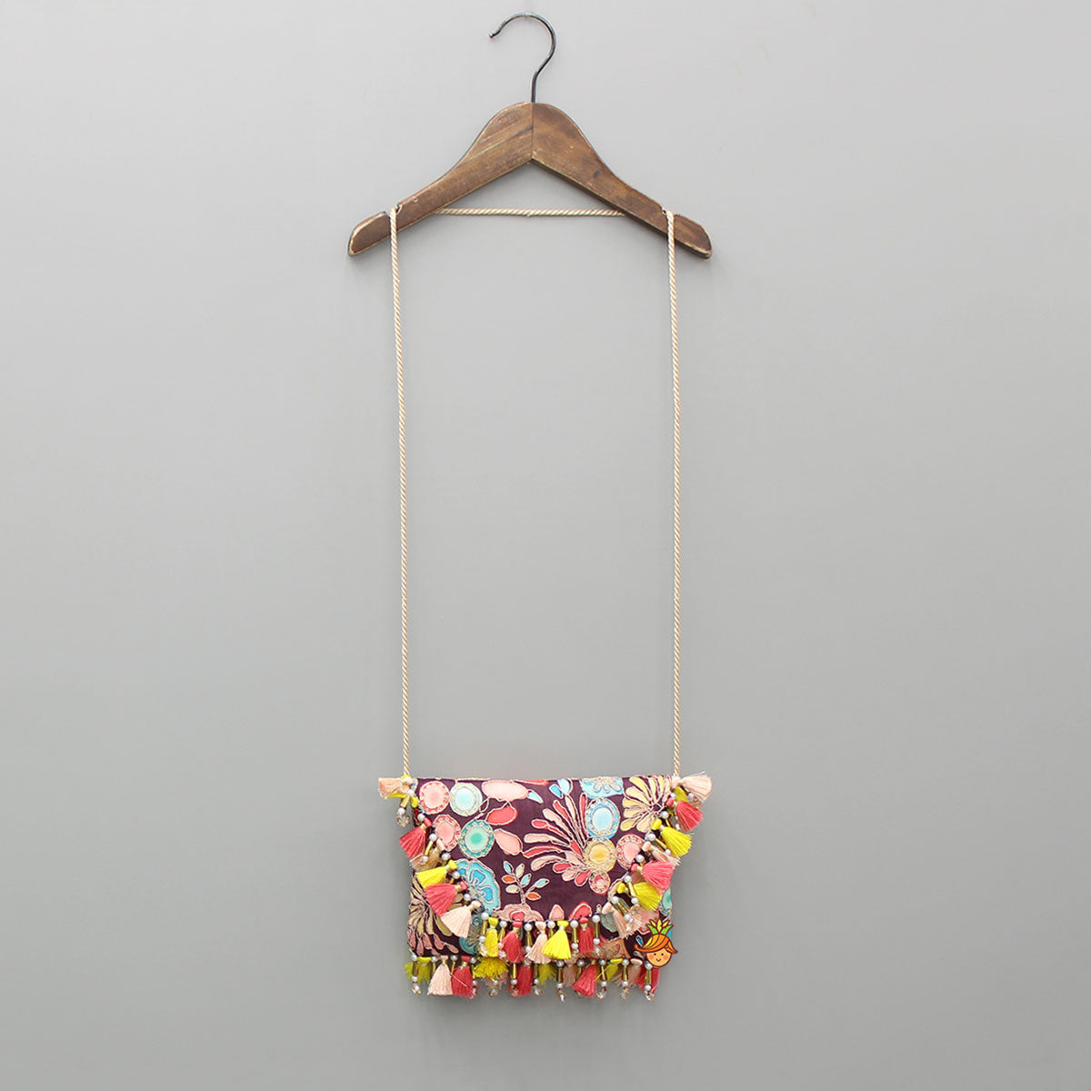 Multicolour Printed And Embroidered Wine Sling Bag