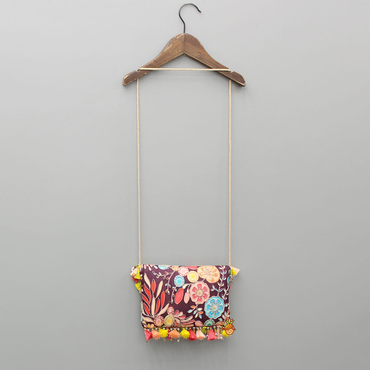 Multicolour Printed And Embroidered Wine Sling Bag