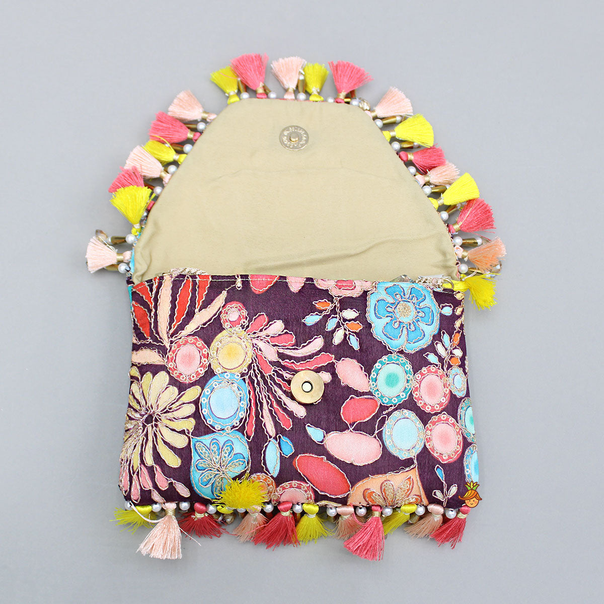 Multicolour Printed And Embroidered Wine Sling Bag