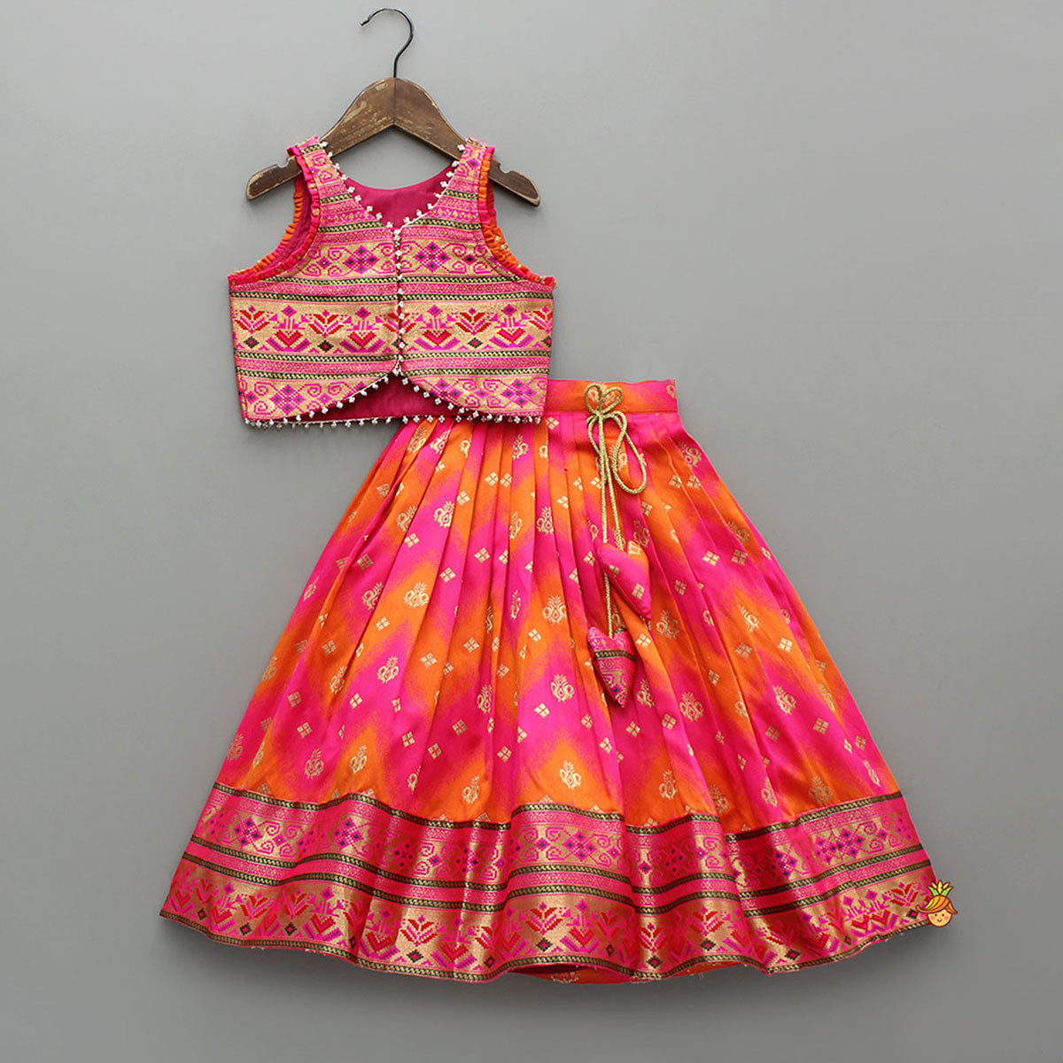 Pre Order: Dual Tone Brocade Embroidered Top And Lehenga