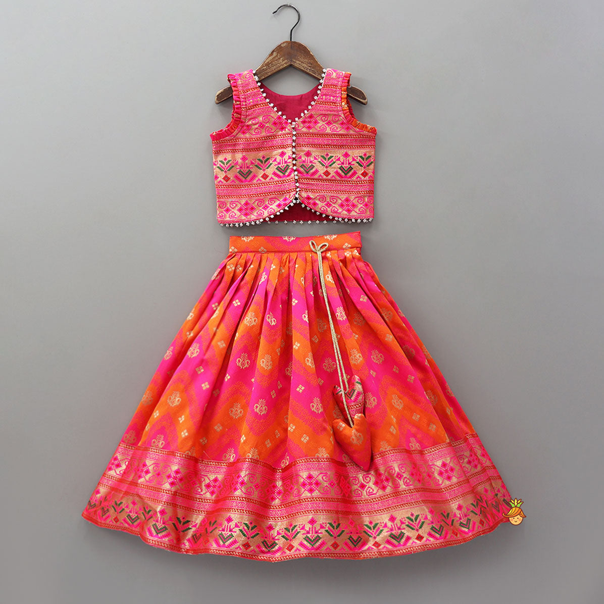 Pre Order: Dual Tone Brocade Embroidered Top And Lehenga