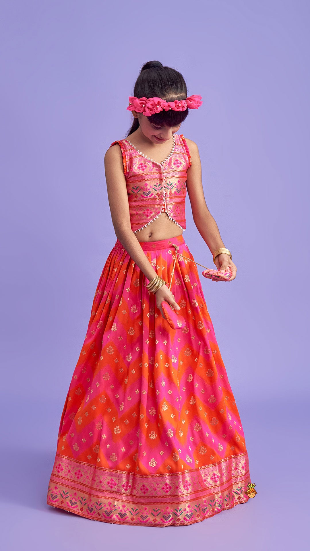 Pre Order: Dual Tone Brocade Embroidered Top And Lehenga