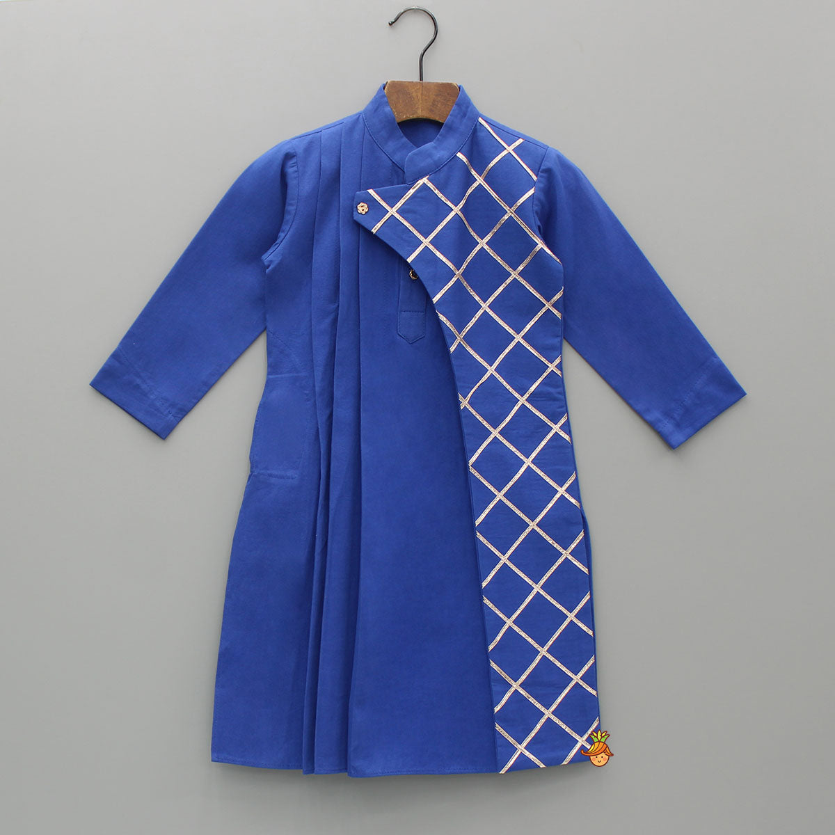 Pre Order: Blue Pleated One Side Flap Stylish Kurta With Pant