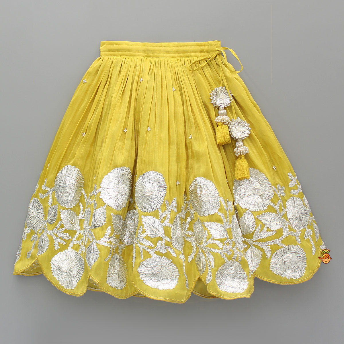 Pre Order: Yellow Gota Work Embroidered Top And Lehenga