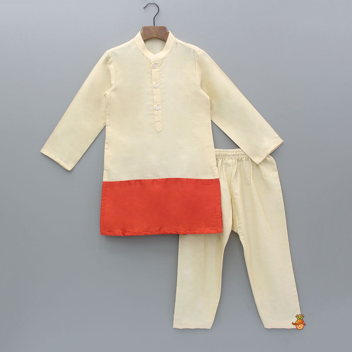 Pre Order: Off White And Orange Dual Tone Kurta With Pyjama