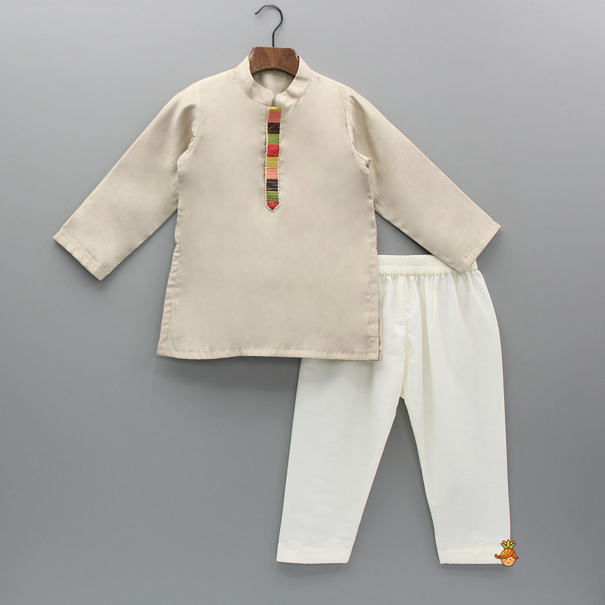 Pre Order: Beige Kurta And Embroidered Front Open Jacket With Pyjama