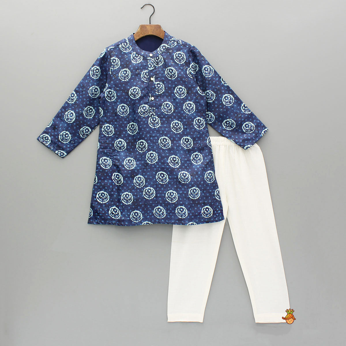 Blue Printed Sequins Embroidered Kurta And Pyjama