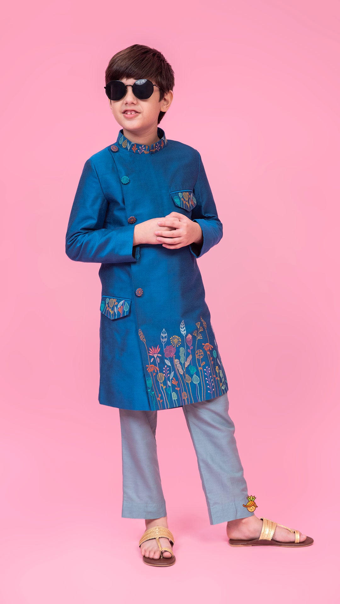 Pre Order: Embroidered Blue Stylish Sherwani And Pant