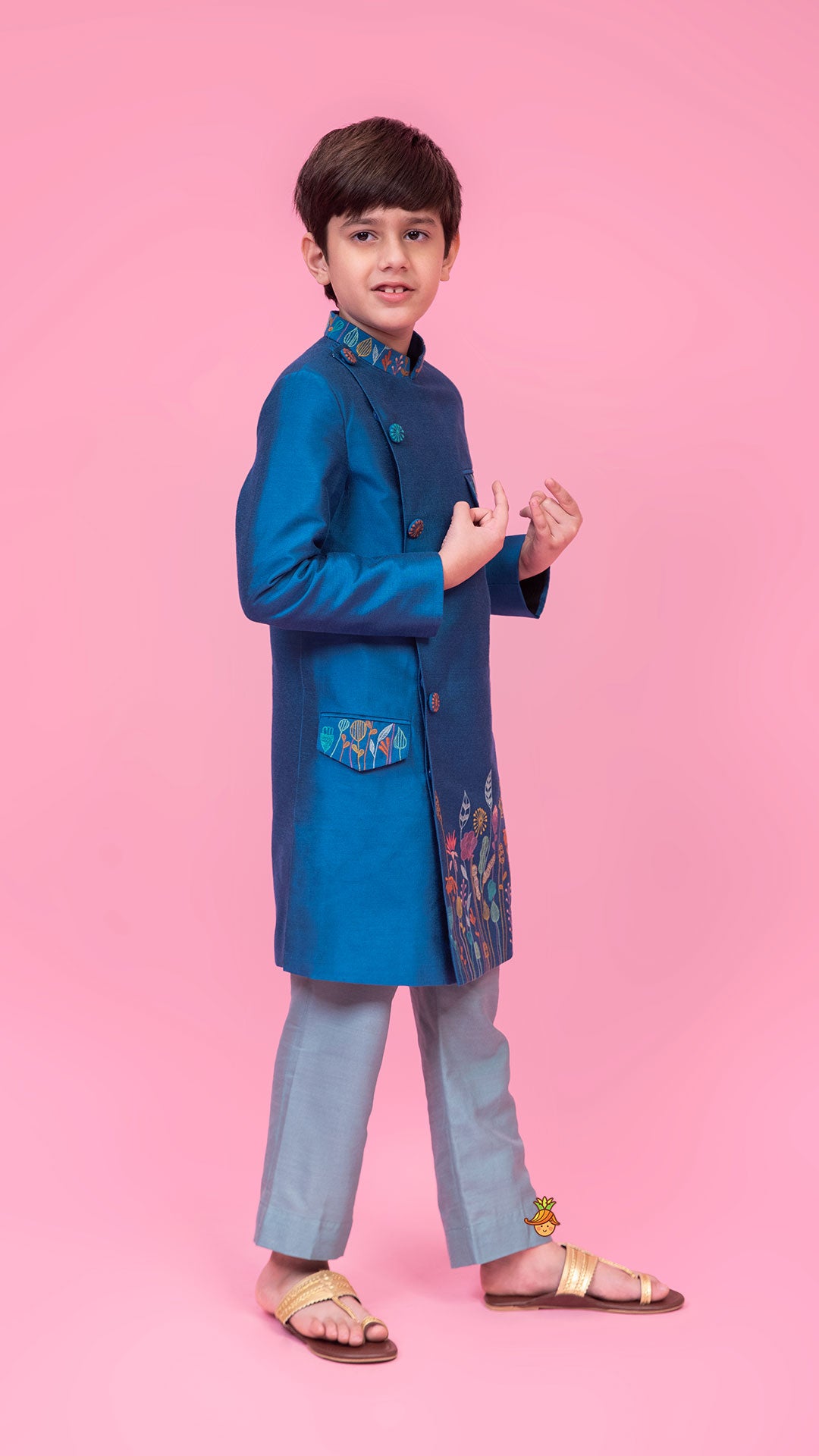 Pre Order: Embroidered Blue Stylish Sherwani And Pant