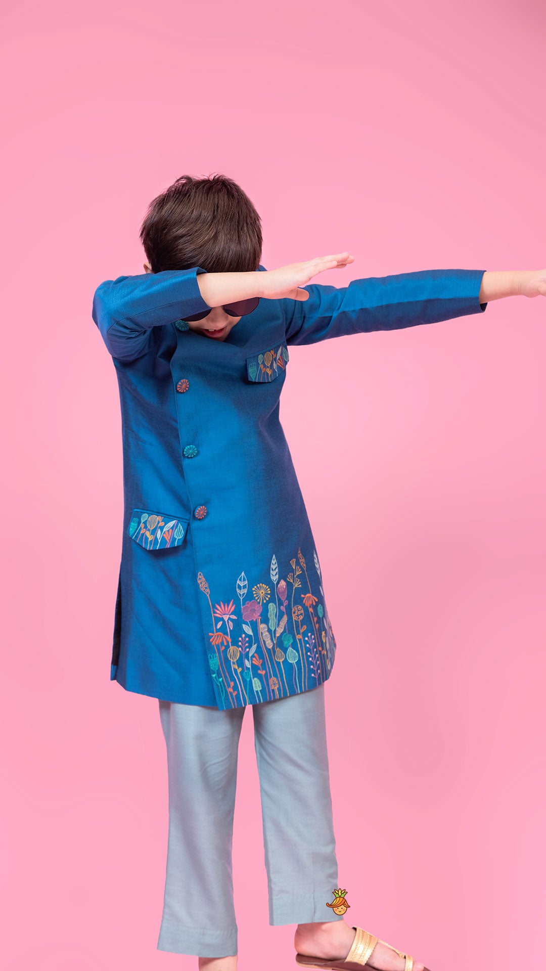 Pre Order: Embroidered Blue Stylish Sherwani And Pant