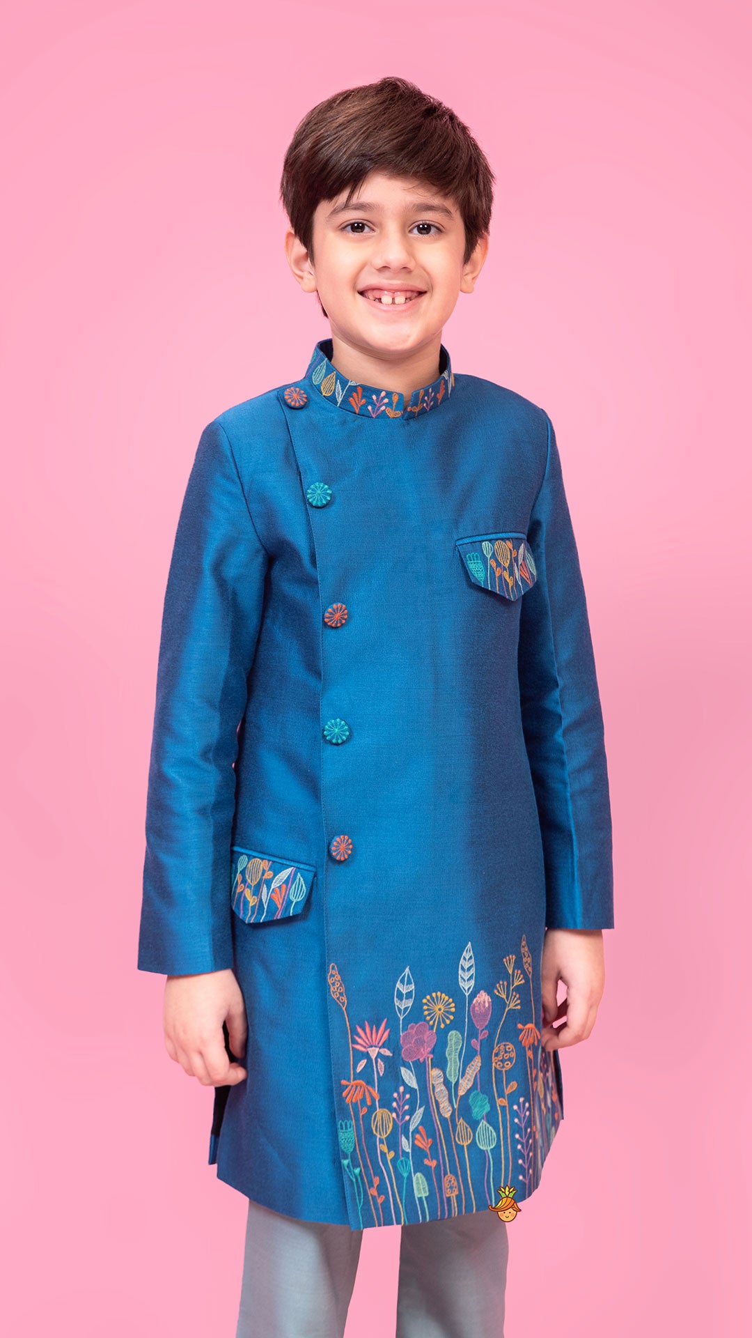 Pre Order: Embroidered Blue Stylish Sherwani And Pant