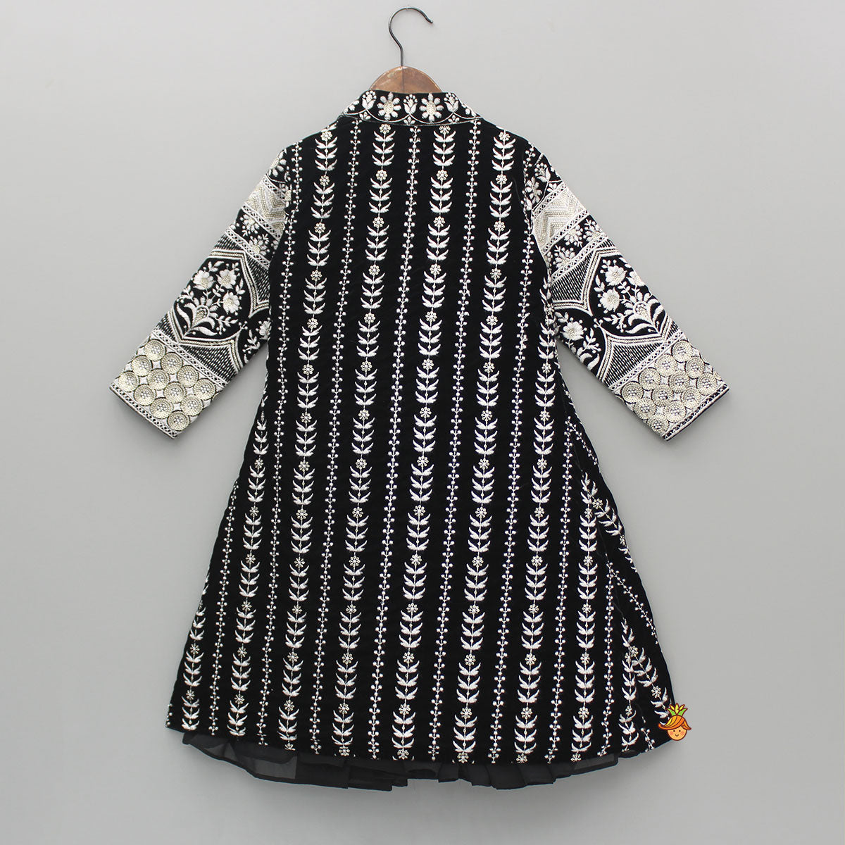 Pre Order: Black Kurti With Embroidered Velevet Jacket