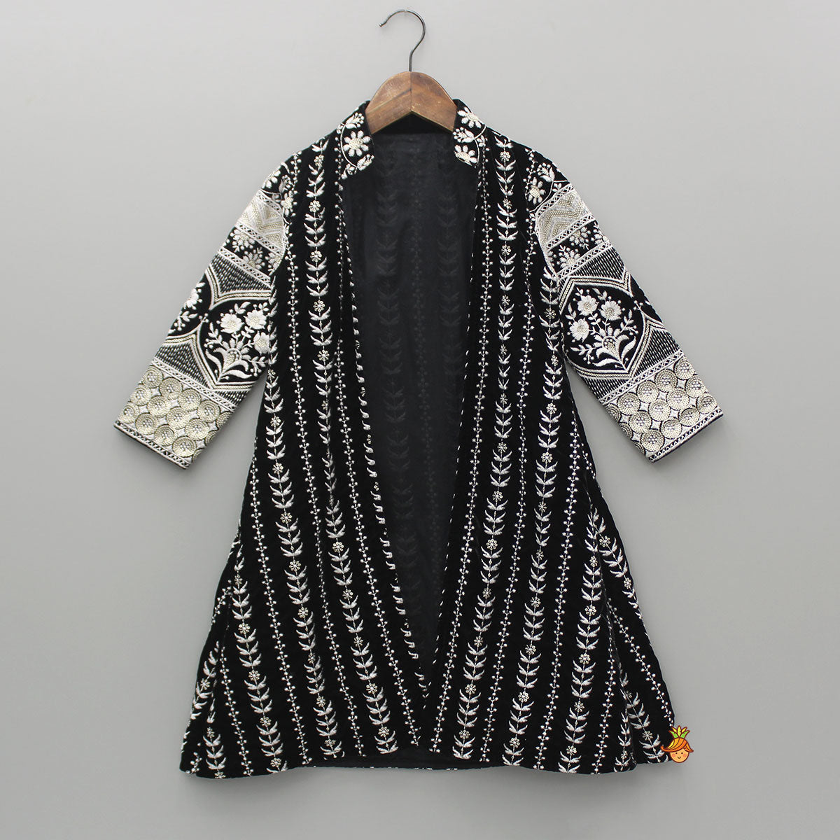 Pre Order: Black Kurti With Embroidered Velevet Jacket