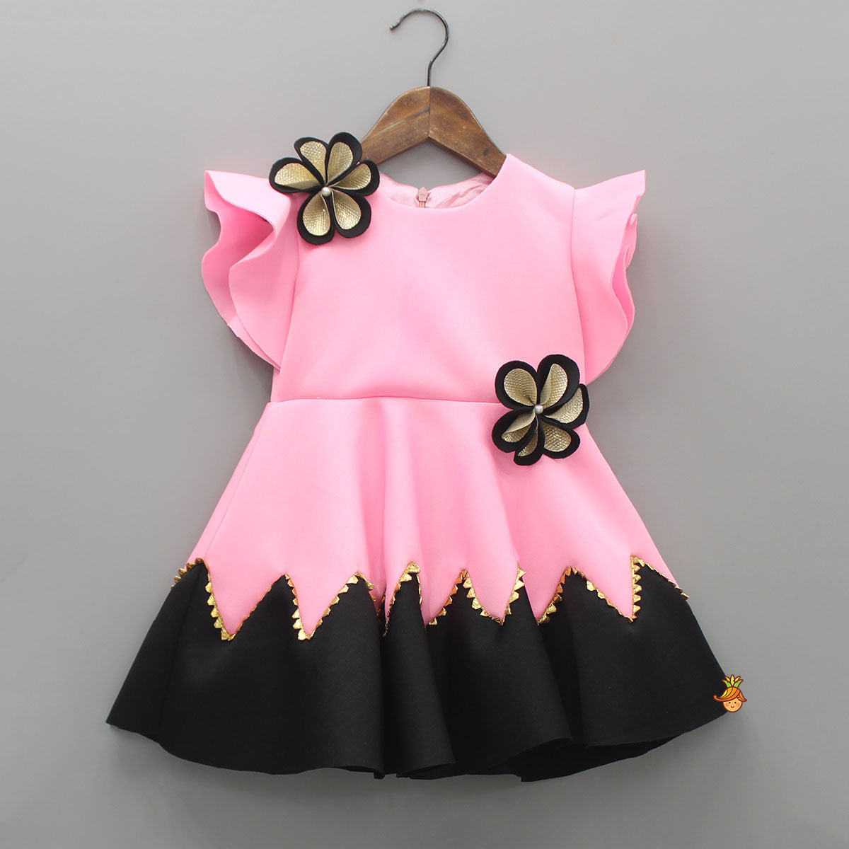 Pre Order: Flower Embellished Pink Dress With Sling Bag