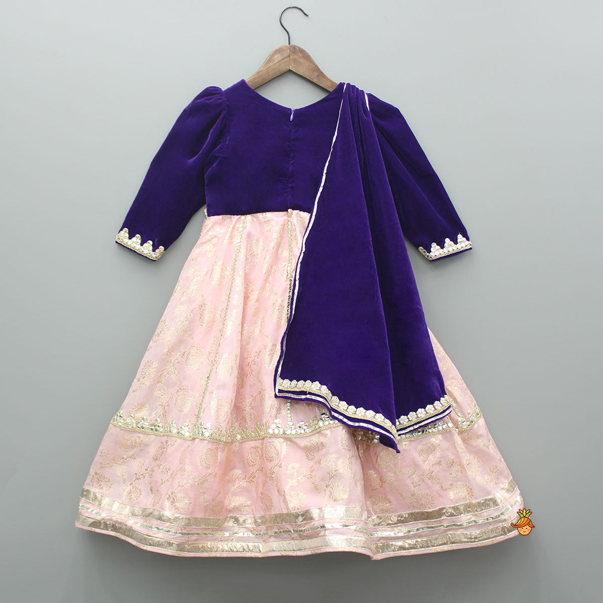 Pre Order: Chanderi Embroidered Dual Tone Anarkali With Attached Dupatta