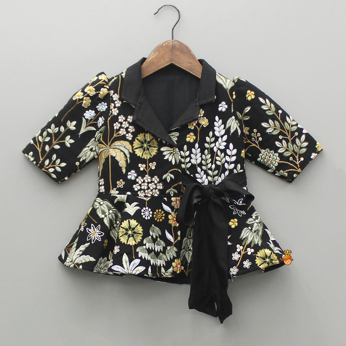 Pre Order: Embroidered Black Jacket Style Top And Flared Palazzo