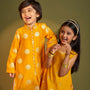 Embroidered Mustard Kurti And Sharara twinning model image 3