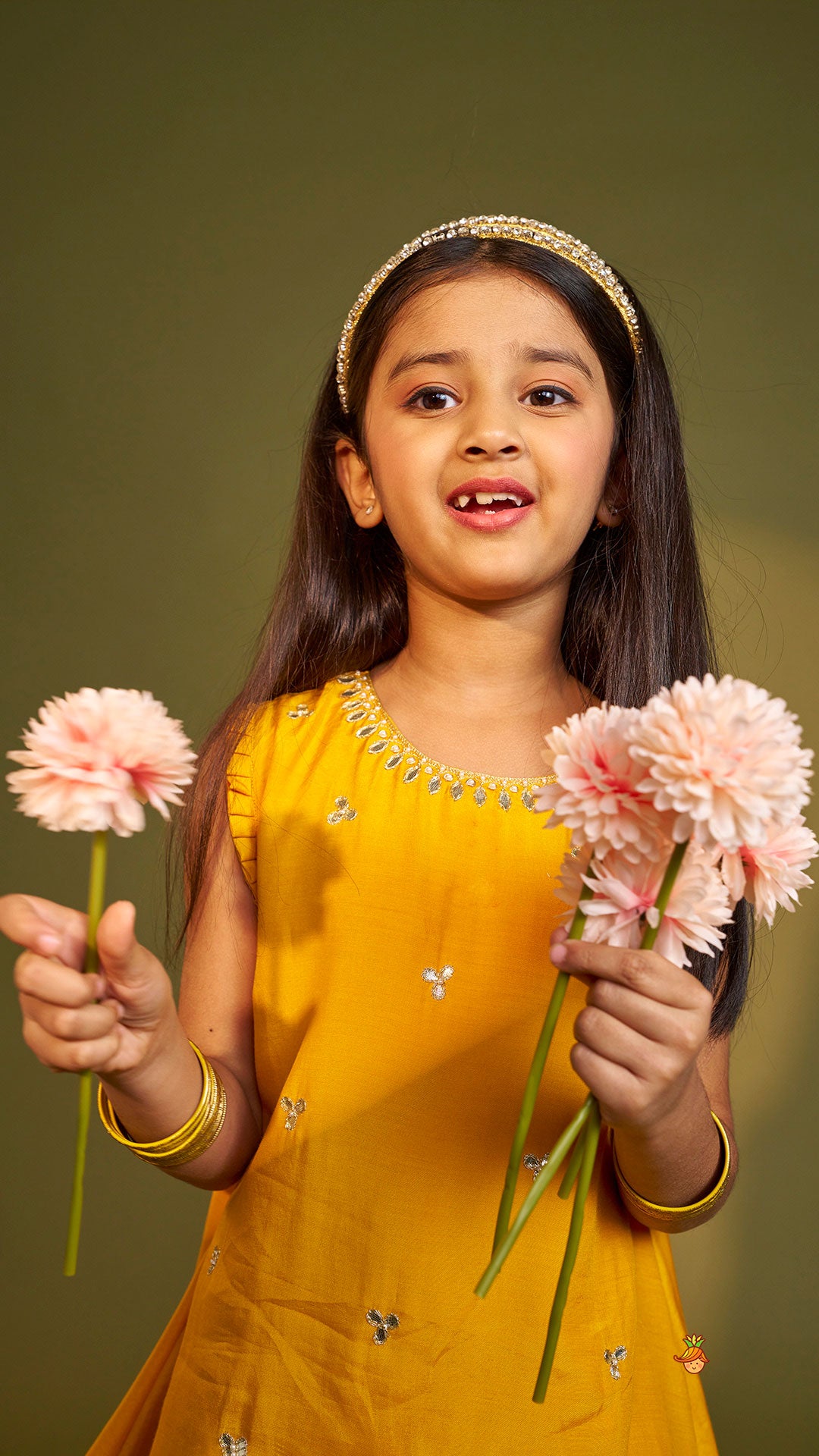 Pre Order: Embroidered Mustard Kurti And Sharara