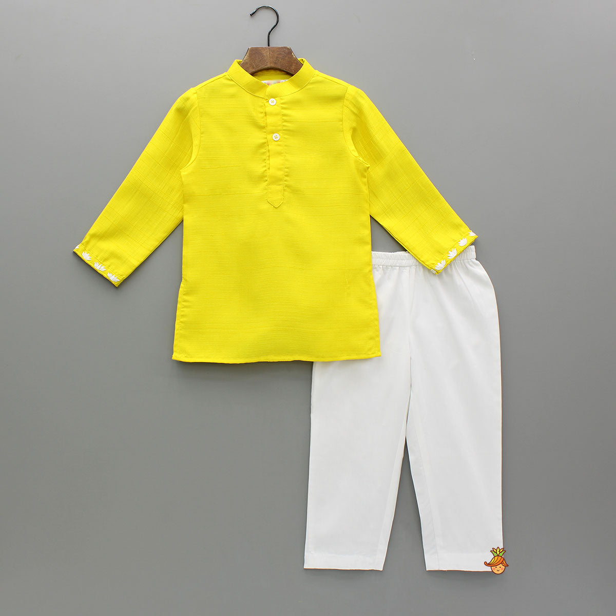 Yellow Ganpati Embroidered Jacket With Matching Kurta And Pyjama