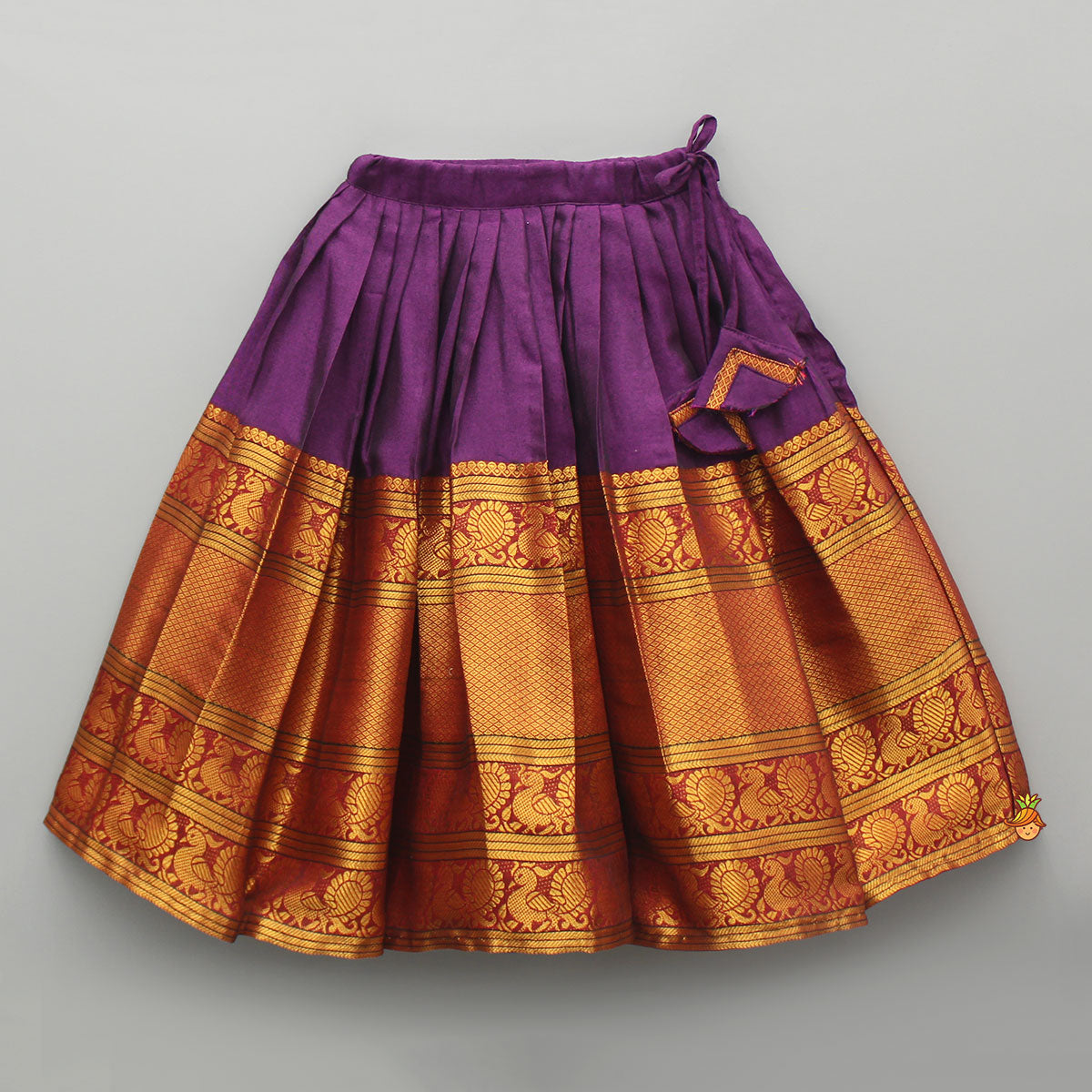 Pre Order: Purple Floral Embroidered Top And Pleated Lehenga