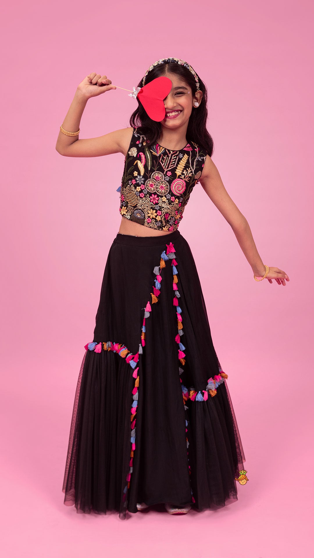 Pre Order: Multicoloured Embroidered Top And Lehenga