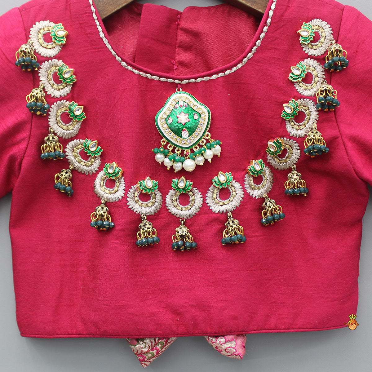 Pre Order: Pink Embroidered And Embellished Top With Lehenga And Dupatta