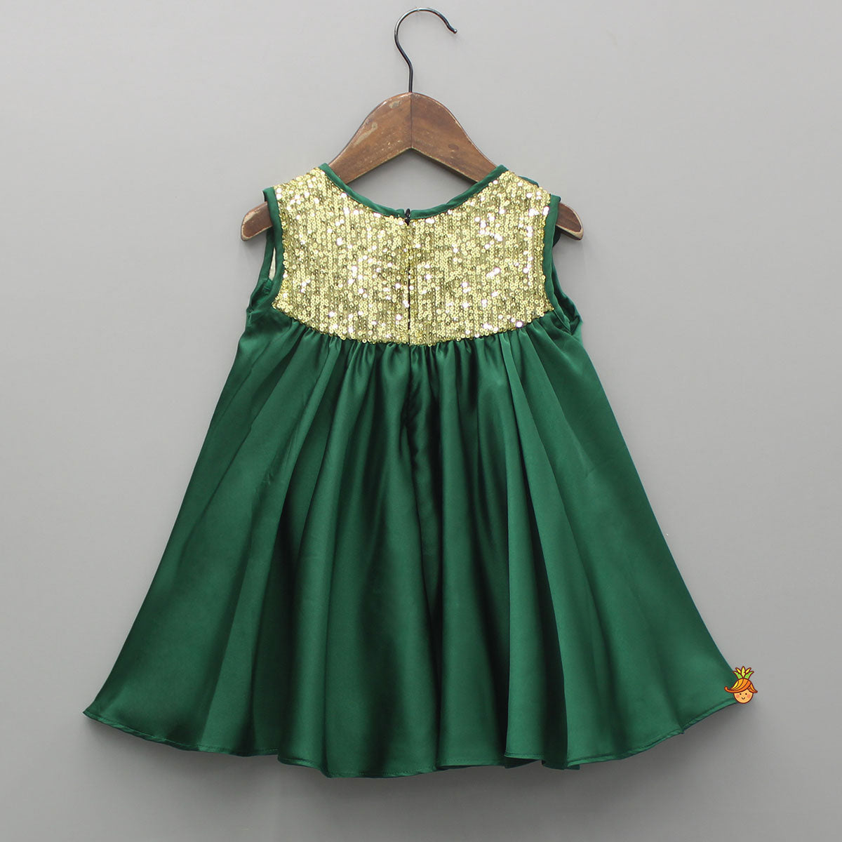 Pre Order: Green Sequin Yoke Embellished Flared Dress