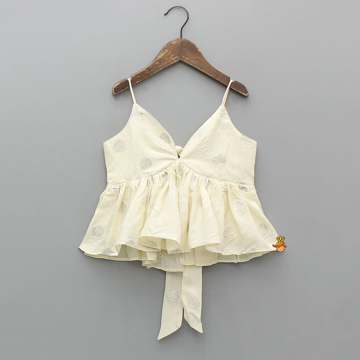 Pre Order: Off White Tie Up Strap Top And Faux Mirror Work Lehenga