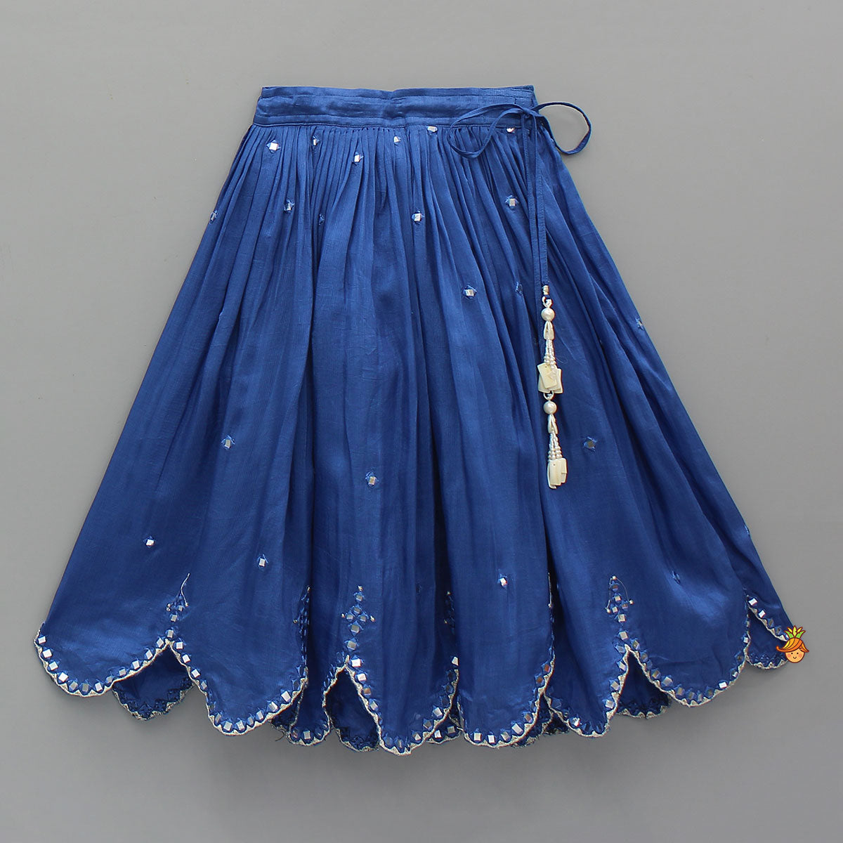 Pre Order: Off White Tie Up Strap Top And Faux Mirror Work Lehenga