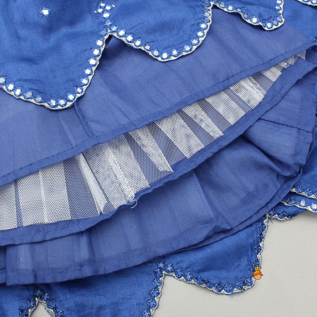 Pre Order: Off White Tie Up Strap Top And Faux Mirror Work Lehenga