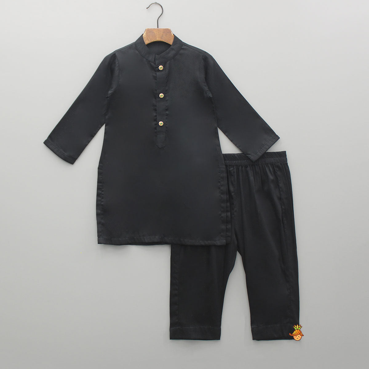 Pre Order: Black Kurta With Embroidered Jacket And Pyjama