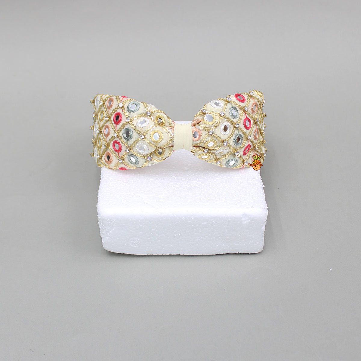 Beige Multicolour Faux Mirror Embroidered Hairband