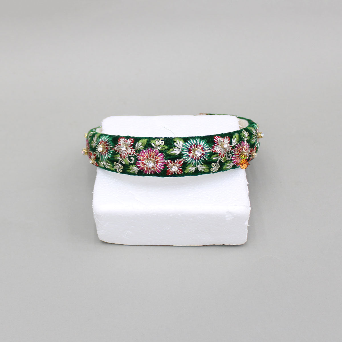 Green Velvet Floral Embroidered Hairband