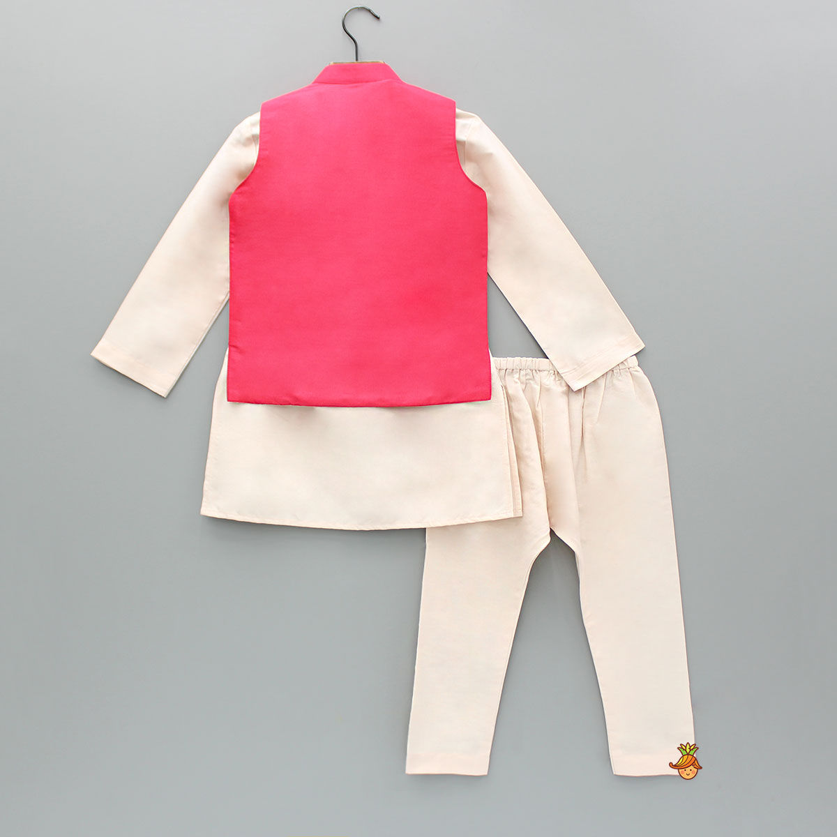 Pre Order: Plain Kurta With Embroidered Pink Jacket And Pyjama