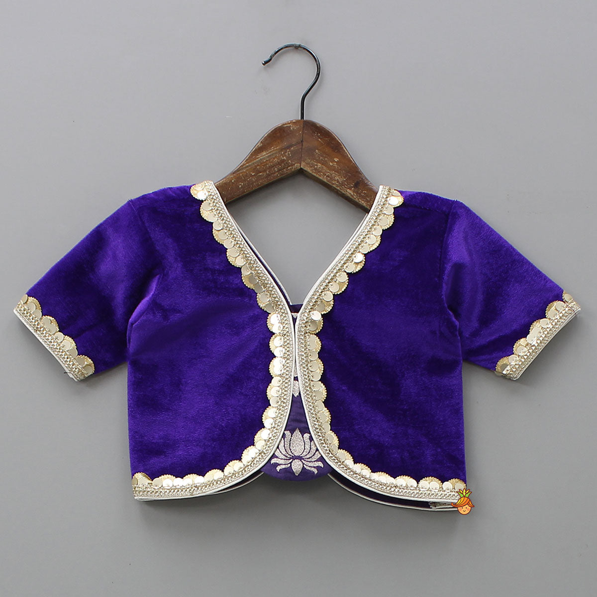 Pre Order: Purple Velvet Lace Detailed Top And Lehenga With Dupatta